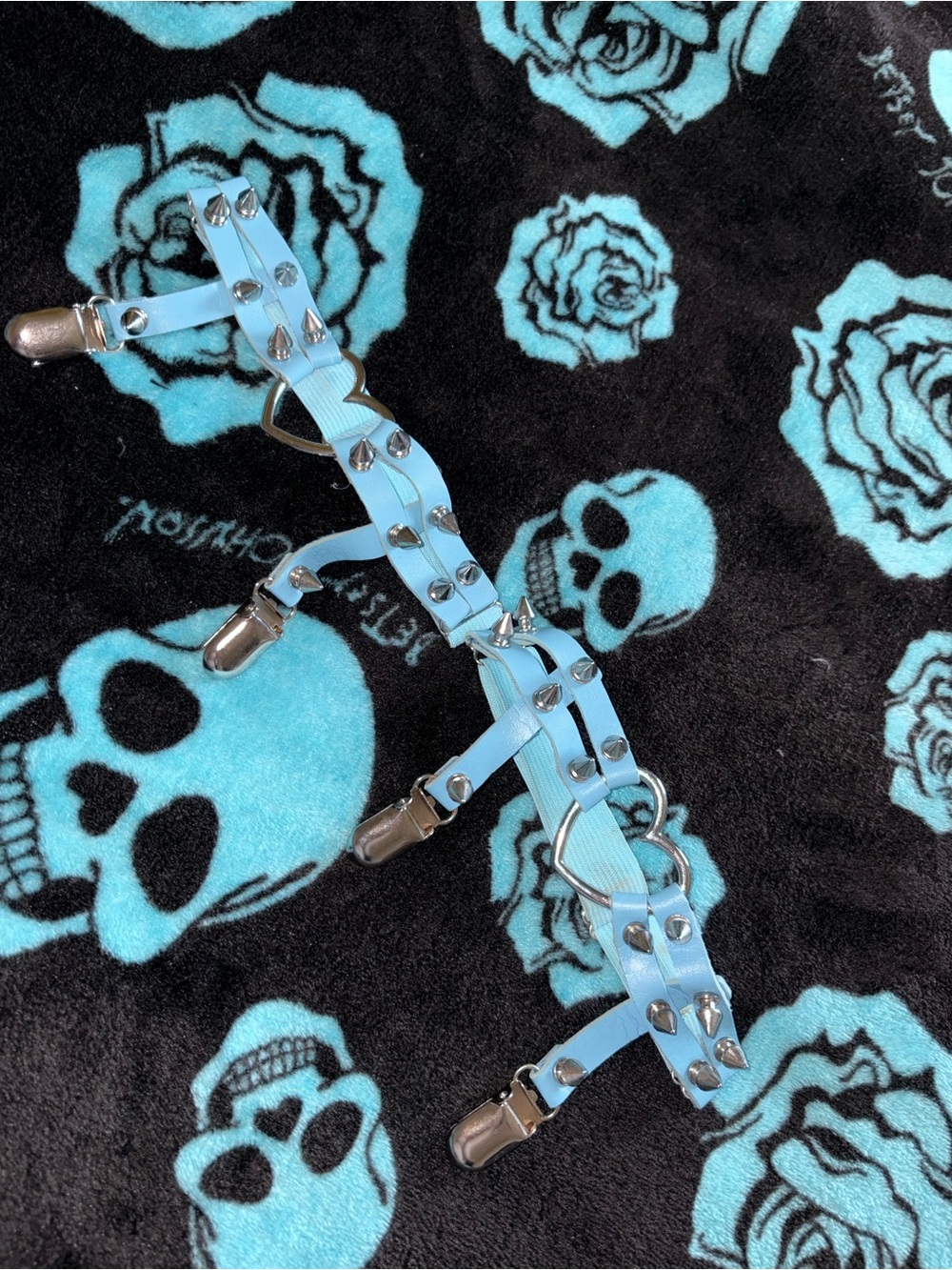 Sky Blue Studded Garter Belt with Silver Hardware